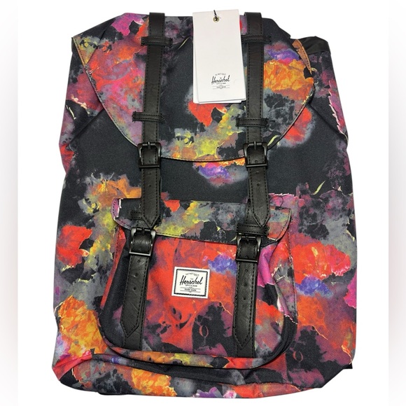 Herschel Supply Co Little America Backpack Mid Volume 17L Black Floral Bookbag - Picture 1 of 16